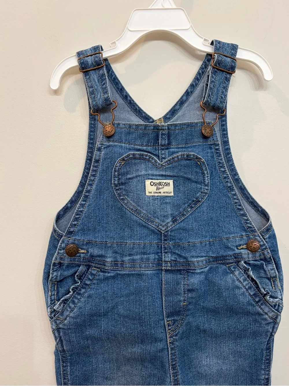 OshKosh Overalls Little Girls Denim Toddler 3T Heart Bib Pocket Ruffle Trim